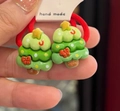 Handmade Christmas tree hair ties with festive red elastic band and green resin charms - Red Rope Christmas Tree