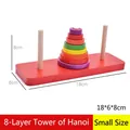 8-layer wooden Tower of Hanoi puzzle in multicolor finish, size 18x6x8cm - Small 8-Layer Tower of Hanoi