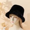 Elegante cappello alla pescatora in peluche nera da donna con caldo pile interno - M (56-58cm) / Nero