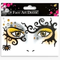 Face Art Decor sticker with black glitter spider web and yellow crystal rhinestones - Halloween Spider Vine