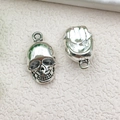 Silver skull alloy pendant charm for DIY earrings and necklaces in vintage gothic style - Halloween Skull 12x20mm