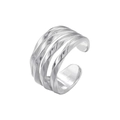 Macro shot of silver irregular fluid lines and metallic texture on a minimalist open ring - Multi-layer Smooth Wave Style (VJ563 Platinum)