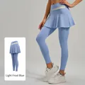 Jupe-legging de yoga deux-en-un taille haute bleu givré pour le fitness et le tennis - S / Bottoms / Bleu Givre Clair