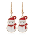 Detailed view of red and white enamel snowman earrings with gold hook and rhinestone detail - Snowman #11