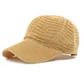 Breathable light brown woven knit baseball cap with curved brim for sun protection - One Size Adjustable / Khaki