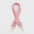 Detail of adjustable bag strap with pink and gold marble pattern and metal lobster clasps - No.22 Pink Gold Marble Gold Buckle