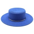 Dettaglio cappello in paglia blu con corona piatta e sottile fascia in metallo dorato - M (56-58cm) / Blu Zaffiro
