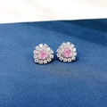 Pink heart ruby earrings with halo cubic zirconia setting in silver finish - Pink Zircon White Gold Plated Stud Earrings