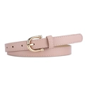 Elegant pink leather belt for women featuring a gold D-buckle and fine stitching detail - L 106cm W 1.8cm / Pink-Gold Buckle