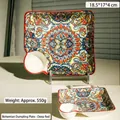 Dark red Bohemian ceramic dumpling plate with built-in sauce compartment, 18.5x17x4 cm - Bohemian Dumpling Plate / Dark Red