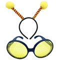 Detailansicht Bienen-Party-Set mit Fühler-Haarreif und Brille mit Wabenmuster-Gläsern - Gelb & Rot Antennen-Set (Stirnband + Brille)