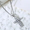 Silver cross pendant necklace in 316L stainless steel with sparkling zircon stones - White (N0171-1)