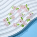 Pink lily of the valley flower pendants with green leaves and gold metal rings - Pink Lily of the Valley