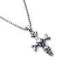 Collana punk in acciaio argento con pendente a croce a doppio teschio su catena box - Ossa di Scheletro + Catena in Acciaio Inossidabile