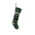 Detail of green knit Christmas stocking featuring white cat, fishbone and snowflake patterns - Green