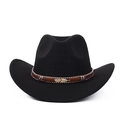 Détail d'un chapeau de cowboy en feutre noir avec ruban tressé et plume dorée élégante - M (56-59cm) / Noir Plume Dorée