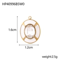 Detail showing an oval gold-plated pendant with white inlay and zircon stone, 1.6cm x 1.2cm - White Oval Pendant (HP40996B5W0) / White Enamel Clear Stone Pendant
