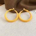 Détail de la boucle d'oreille créole floquée jaune avec texture velours sur tissu lin - Jaune (Style 2) (Tige en argent sterling 925)