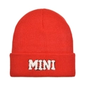 Bright red knitted mini beanie for children with white plush letter embroidery - Kids Style(MINI) / Bright Red