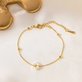 Elegant gold beaded chain necklace with a delicate white pearl flower pendant for women - Single Artificial Pearl Flower Bracelet (QYE137) / Gold