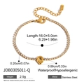 Waterproof gold stainless steel bracelet featuring a rhinestone letter Q pendant charm - Letter Q (JDB0305011-Q)