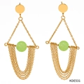 Golden tassel earrings with green bead detail and elegant multi-layer chain fringe - Yellow Green Agate (KDE531)