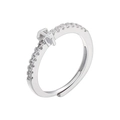 Detailed macro view of silver-plated adjustable ring with cubic zirconia stones - Sagittarius / Silver