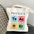 White canvas tote bag featuring Physics Teacher chemical element design on a chair - C15 Physics Teacher Table No Inner Pocket No Zipper