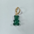 Green gummy bear drop earring with gold hoop featuring sparkling stone accents - Transparent Green