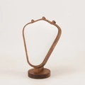 Detail of luxury wooden jewelry bust with white velvet padding for necklace display - Walnut White Leather