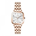 Elegant rose gold square watch for women with sunray dial and rhinestone markers - Rose Gold