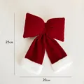Red velvet Christmas bow with white plush trim and 25cm size for holiday decoration - Medium / Wine Red Flannel (With White Trim)