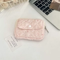 Detailed view of pink quilted card holder with cute cartoon rabbit and floral print - Pink Long-eared Character