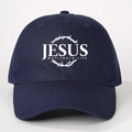 Dark blue Jesus baseball cap with embroidered crown of thorns for outdoor sun protection - One Size / Navy Blue