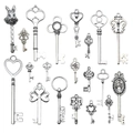 Assorted vintage alloy keys in antique silver finish featuring rabbit and crown patterns - Mixed Style Key Set (M104)