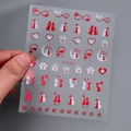 Valentine heart nail art stickers featuring red cats and heart patterns, model XZ-D2306 - Cat Paw Print Style (XZ-D2306) / Red