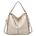 Chic off-white PU leather tote bag with tassel zipper and adjustable shoulder strap - Single Piece / White