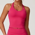 Hot pink criss-cross back yoga vest and tight sports top for high-impact fitness training - S / Raspberry Red