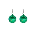 Retro green disco ball earrings with faceted reflective surface on white background - Transparent Green Disco Ball Earrings