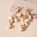 Bohemian style gold shell earrings with irregular marbled beads and white sea accents - 925 Sterling Silver Earring Post - Coffee Brown Shell Beaded Drop Earrings