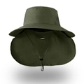 Olive green wide brim fishing hat with neck flap and adjustable chin strap - Army Green