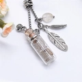 Collar de frasco de aceite esencial de cristal con pluma de plata y cuentas de champán - Cuarzo Rutilado
