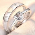 Silver couple rings with heart-shaped zircon and Endless Love engraving on fabric - Love You Wholeheartedly