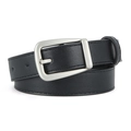 Cintura classica in pelle PU nera da donna con fibbia ad ardiglione in metallo argento - Nero