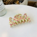 Floral acrylic hair claw clip with cutout Tai Chi design and colorful flower patterns - Pink Green Floral Hollow Cat Ear / 10.5cm