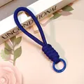 Short braided dark blue phone lanyard with circular metal spring buckle for keys - Dark Blue