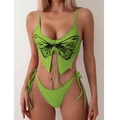 Sexy smaragdgroene vlindervormige bikini met trekkoord top en broekje met strik aan de zijkant - S / Groen
