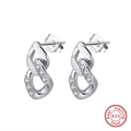 Minimalist S925 sterling silver chain hoop earrings with white zircon accents in silver - Silver Chain Zirconia Hoop SE358-P / Silver