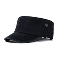 Gorra militar clásica de algodón lavado negro con ojales metálicos y ala cosida - Ajustable / Negro