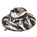Wide brim camo sun hat with breathable mesh and adjustable wind rope in grey camouflage - Adjustable / Khaki